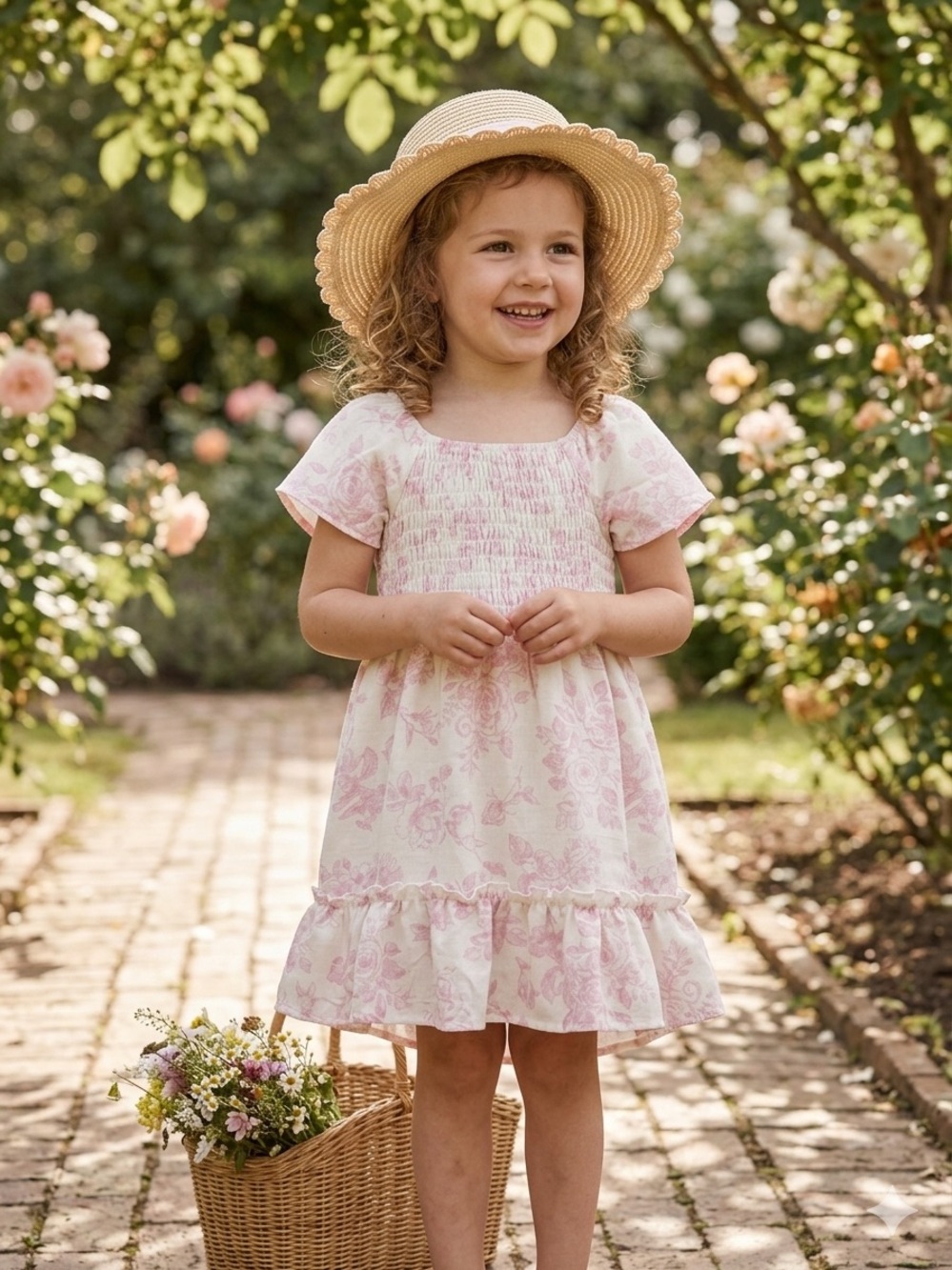 Love Squared Pink Floral Smocked Dress for Girls